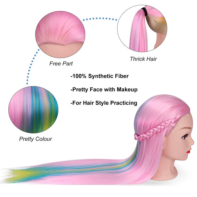 MYSWEETY 29 Inch Colorful Hair Mannequin Head Hairdressing Practice Training Doll Heads Cosmetology Hair Styling Mannequins Heads with Clamp + Practice Tools(PINK) - Image 2